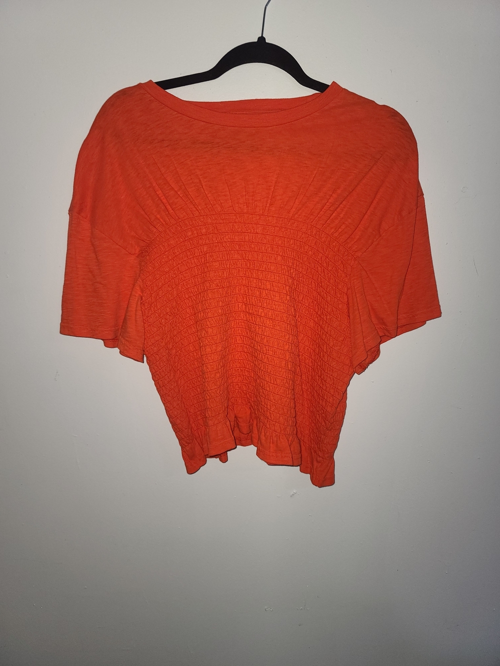 Aerie Short Sleeve Smocked Front Tee in Orange